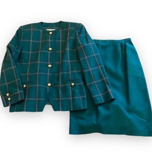 Vintage Jacqueline Ferrar | Green Large Plaid Blazer and Skirt Set
